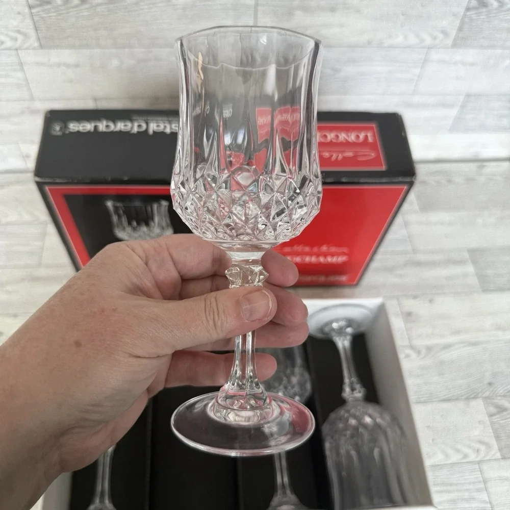 Cristal d'Arques Longchamp Crystal Wine 6oz Set of 4‎ With Box Made In France